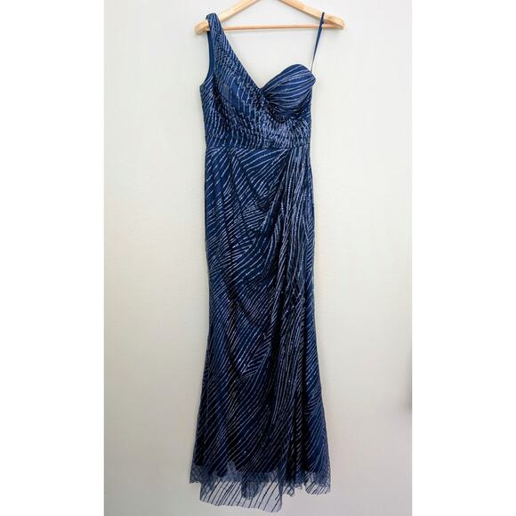 Chloe Dao Women's Evening Gown One-Shoulder Blue Sequin Dress Size M Formal - Picture 1 of 6